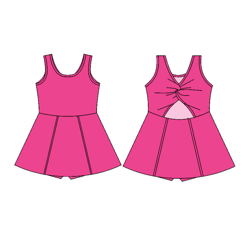 ( Moq 5 ) Preorder Baby Girls Sleeveless Yoga Active Shorts Knee Length Hot Pink Dress