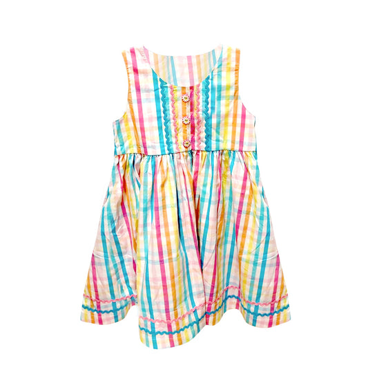 ( Moq 5 ) Preorder Baby Girls Sleeveless Colorful Plaid Buttons Knee Length Dress