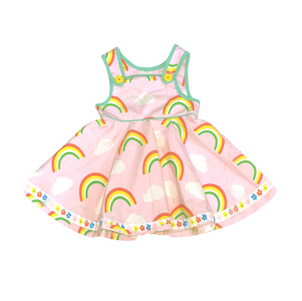 ( Moq 5 ) Preorder Baby Girls Sleeveless Rainbows Flowers Ruffle Knee Length Dress