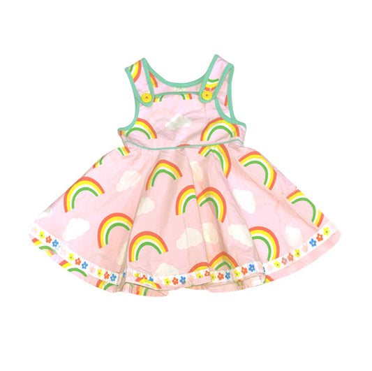( Moq 5 ) Preorder Baby Girls Sleeveless Rainbows Flowers Ruffle Knee Length Dress