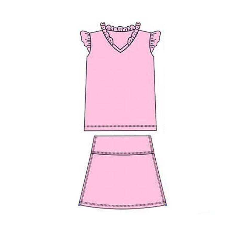 ( Moq 5 ) Preorder Baby Girls Short Sleeves Shirt Skirt with Shorts Yoga Pink Set