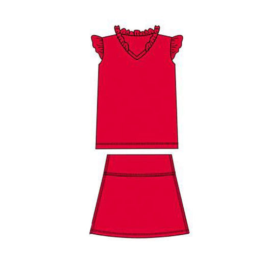 ( Moq 5 ) Preorder Baby Girls Short Sleeves Shirt Skirt with Shorts Yoga Red Set