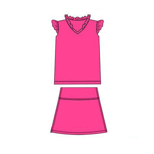 ( Moq 5 ) Preorder Baby Girls Short Sleeves Shirt Skirt with Shorts Yoga Hot Pink Set