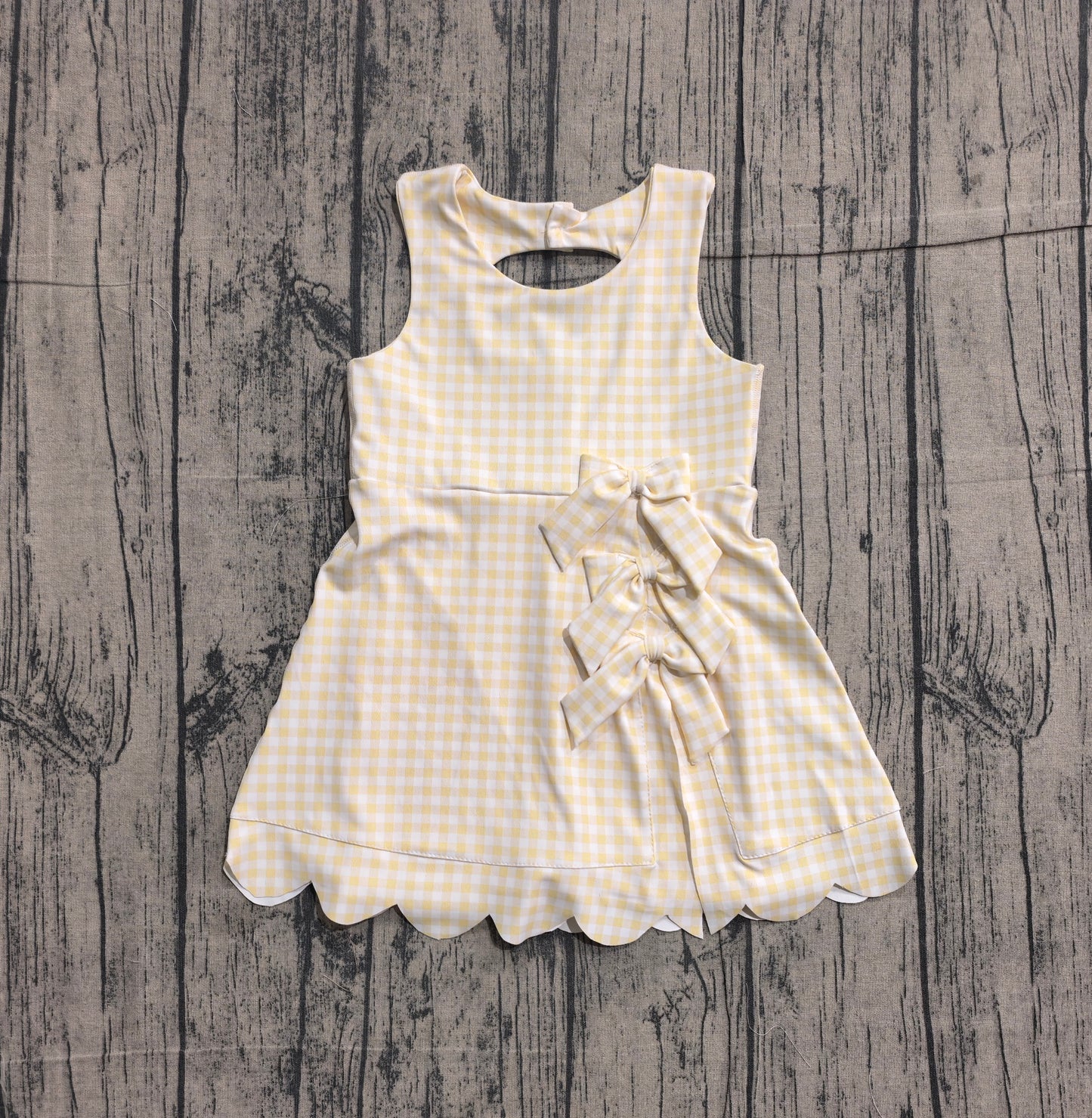 ( No moq ) Preorder Baby Girls Sleeveless Yellow Plaid Bows with Shorts Yoga Dress