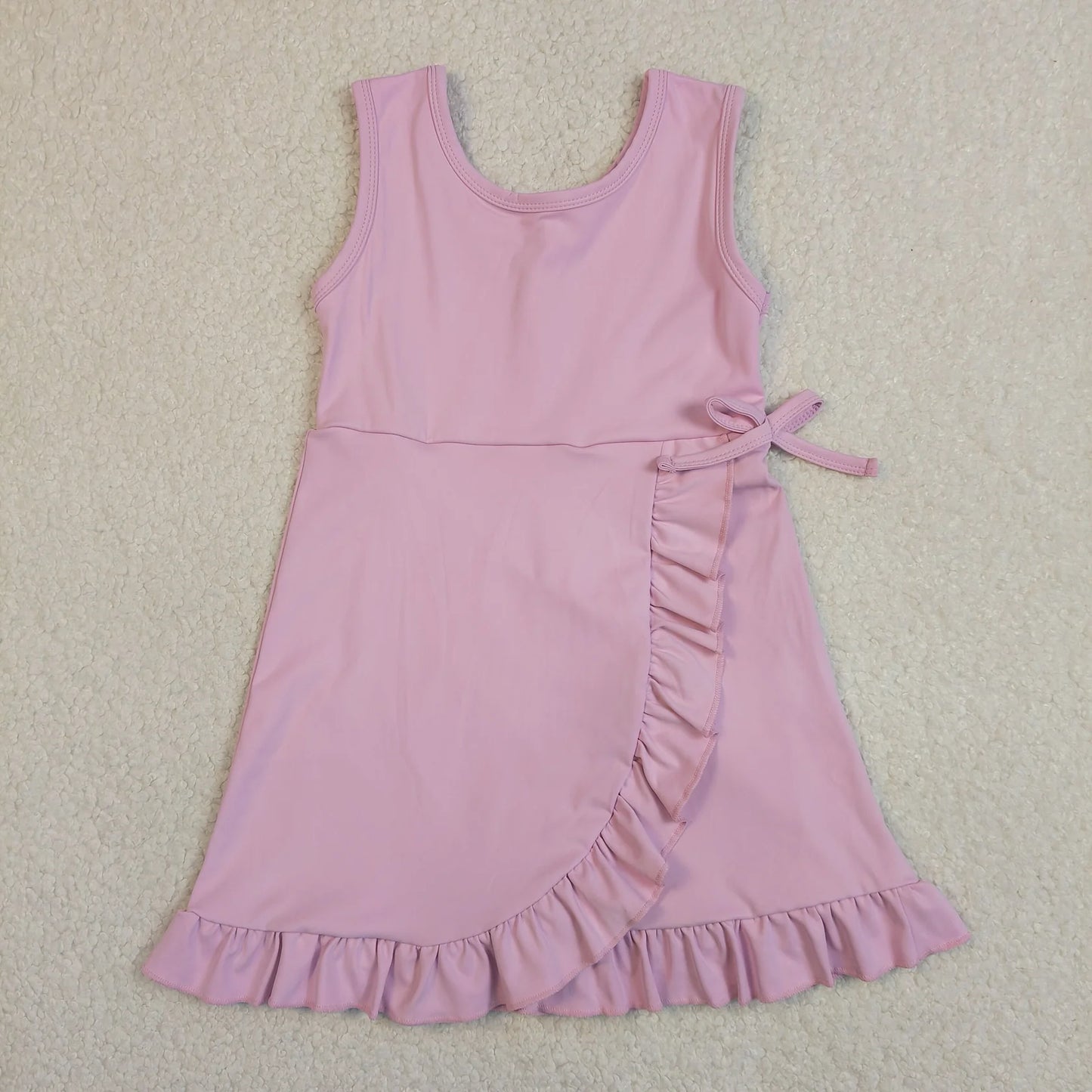 Sibling Baby Girl Kids Sleeveless Bows Knee Length Yoga Active Ruffle Dresses RTS