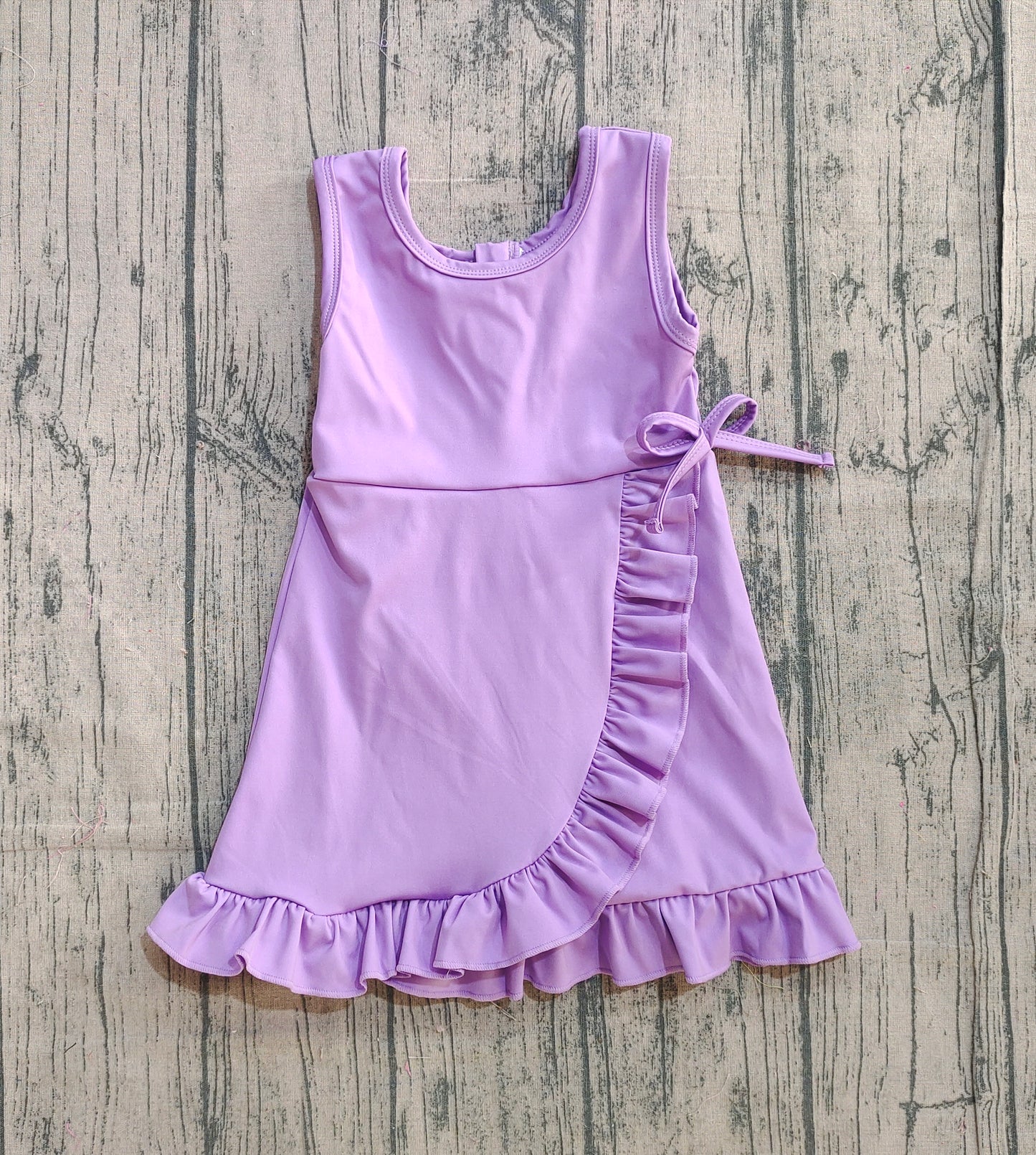 Baby Girls Sleeveless Ruffle Knee Length Yoga Purple Dress with Shorts RTS