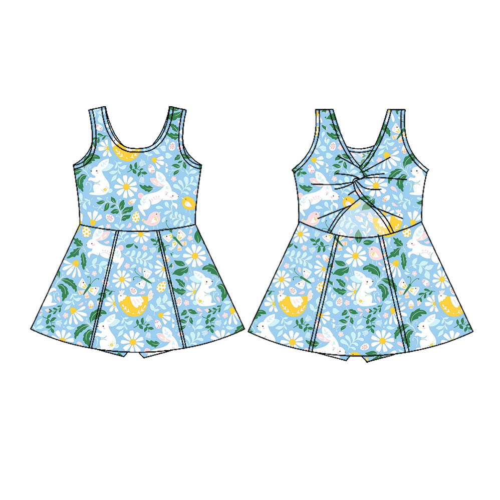 ( Moq 5 ) Preorder Baby Girls Rabbits Flower Easter Yoga Knee Length Shorts Dress