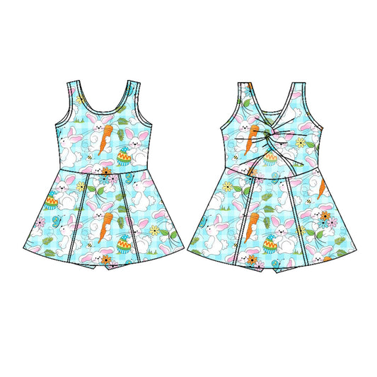( Moq 5 ) Preorder Baby Girls Rabbits Carrots Eggs Easter Yoga Knee Length Shorts Dress