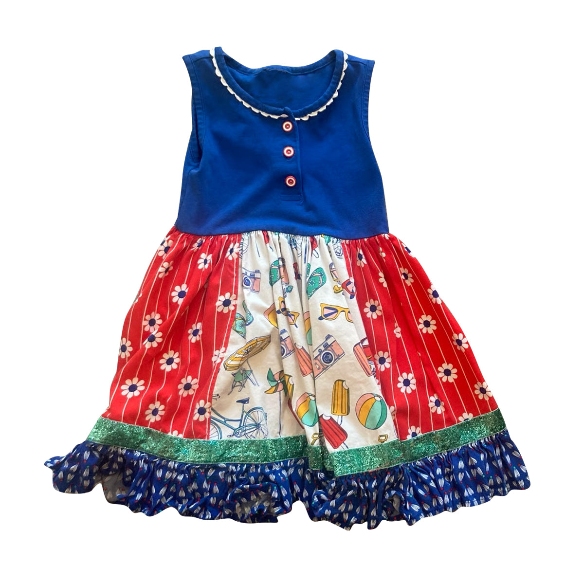 ( Moq 5 ) Preorder Baby Girls Blue Sleeveless Flower Ruffle Knee Length Dress
