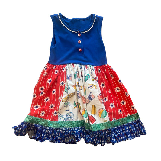 ( Moq 5 ) Preorder Baby Girls Blue Sleeveless Flower Ruffle Knee Length Dress