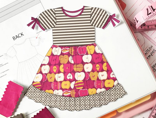 ( Moq 5 ) Preorder Baby Girls Short Sleeves Apple Stripes Back to School  Dress