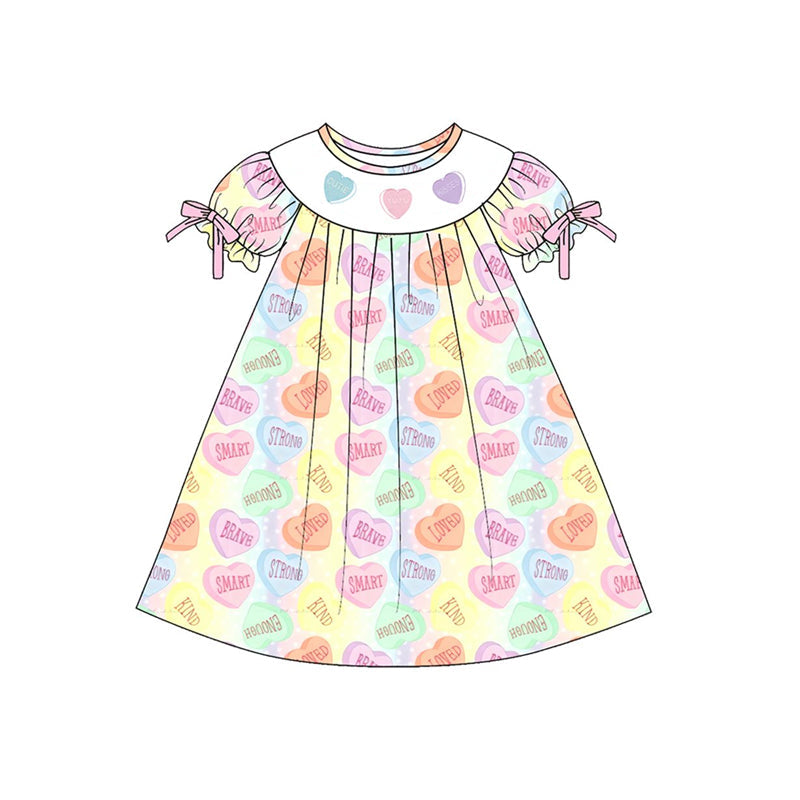 ( Moq 5 ) Preorder Baby Girls Bows Short Sleeves Hearts Valentine Knee Length Dress