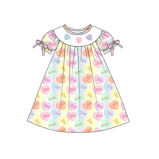 ( Moq 5 ) Preorder Baby Girls Bows Short Sleeves Hearts Valentine Knee Length Dress