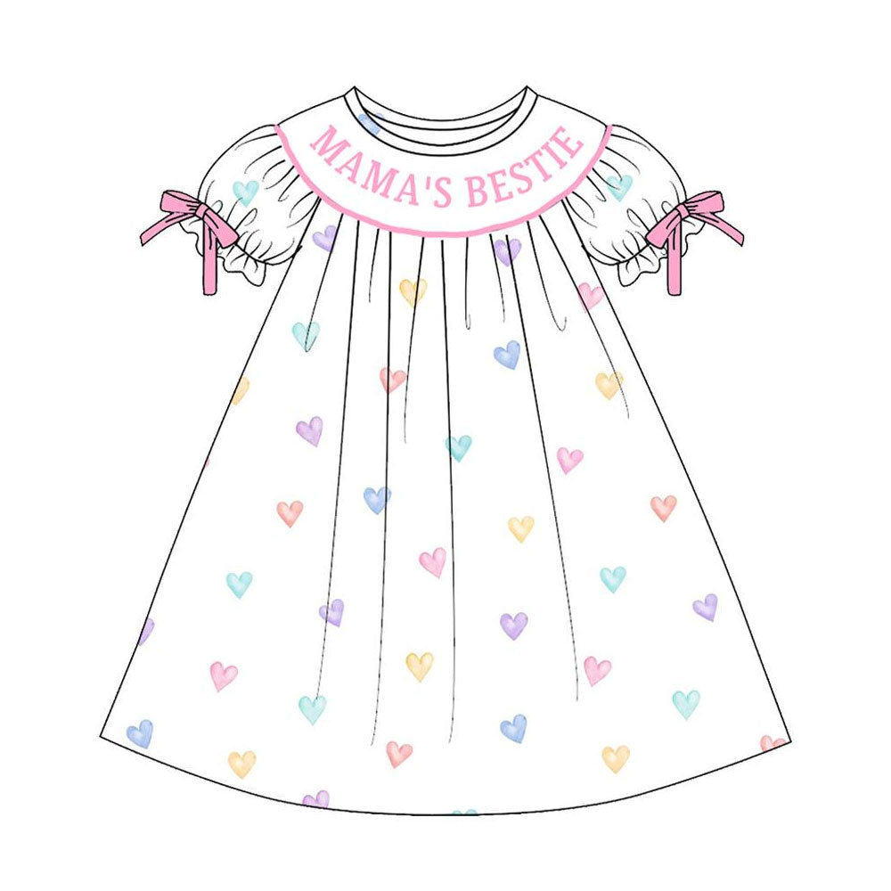 ( Moq 5 ) Preorder Baby Girls Bows Short Sleeves Mama's Bestie Hearts Valentine Dress