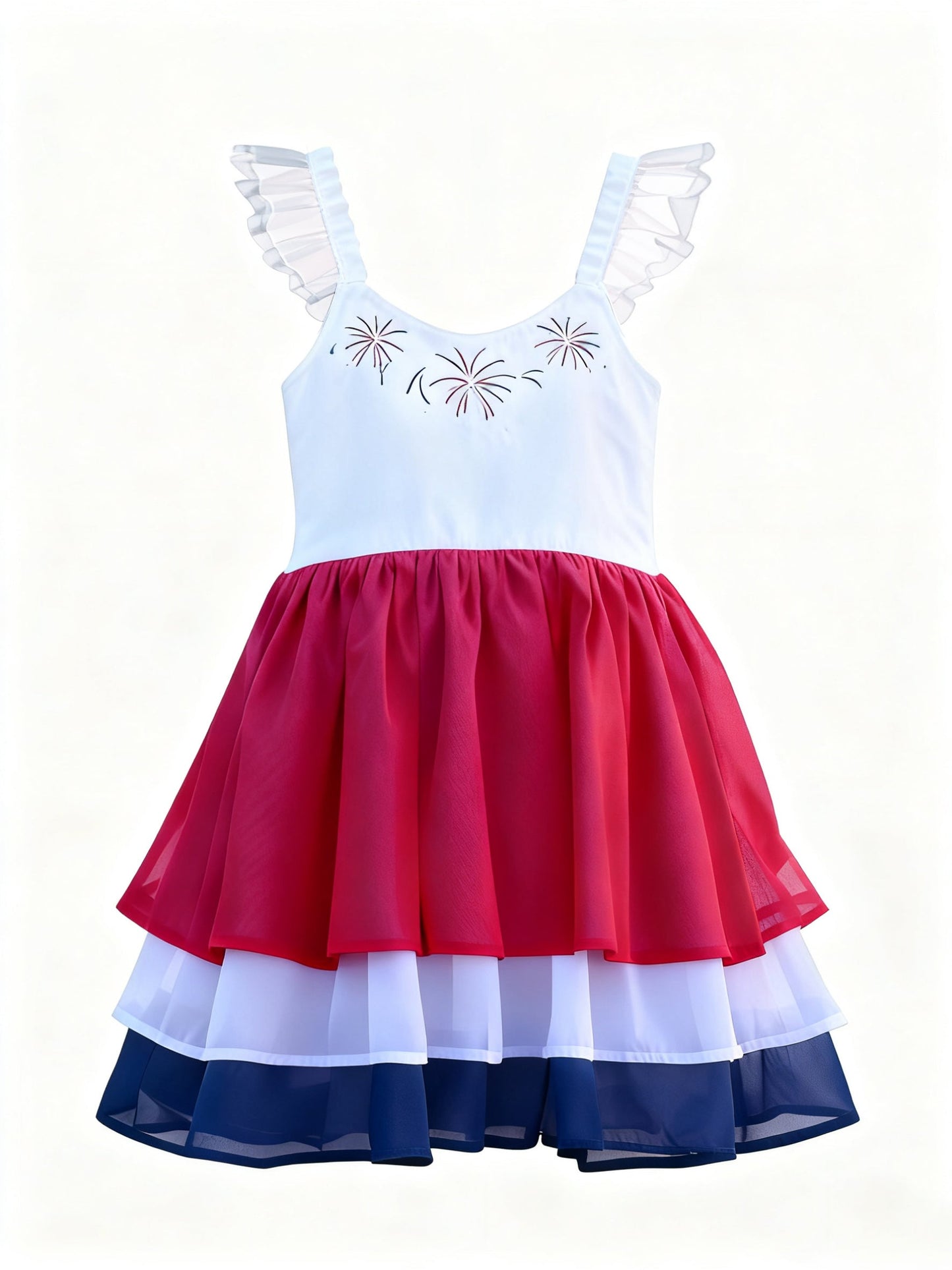( Moq 5 ) Preorder Baby Girls Kids 4th of July Ruffle Knee Length Dress