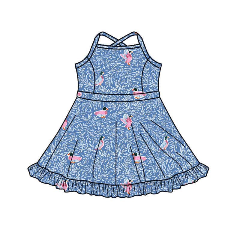 ( Moq 5 ) Preorder Baby Girls Straps Shorts Ducks Yoga Active Knee Length Dress