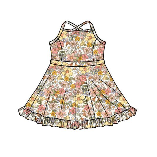 ( Moq 5 ) Preorder Baby Girls Straps Shorts Flower Yoga Active Knee Length Dress