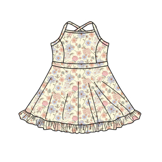 ( Moq 5 ) Preorder Baby Girls Straps Flower Shorts Yoga Active Knee Length Dress