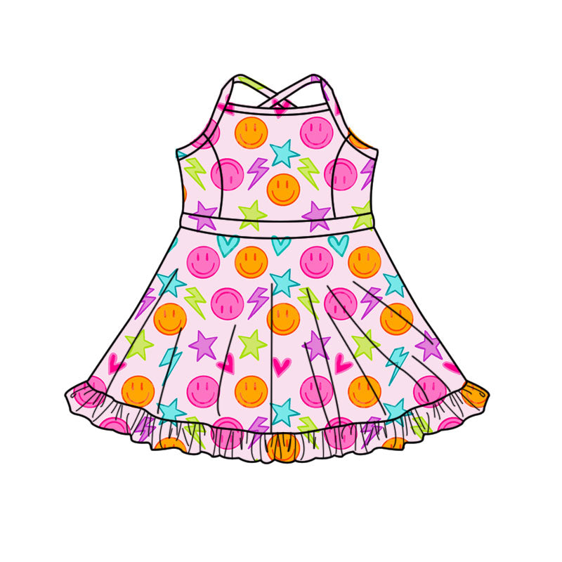 ( Moq 5 ) Preorder Baby Girls Straps Smile Shorts Yoga Active Ruffle Knee Length Dress