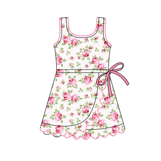 ( Moq 5 ) Preorder Baby Girls Kids Flower Bow Shorts Yoga Active Ruffle Knee Length Dress