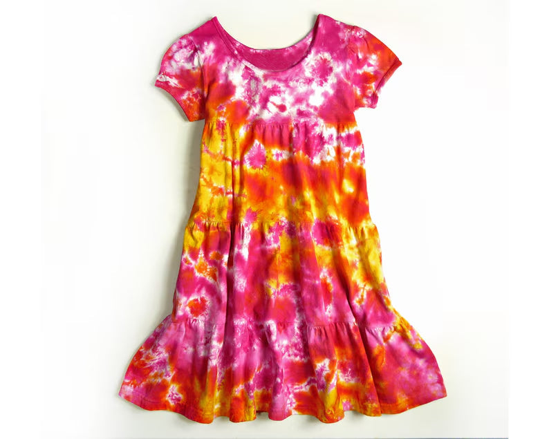 ( Moq 5 ) Preorder Baby Girls Short Sleeves Tie Dye Knee Length Green Dress