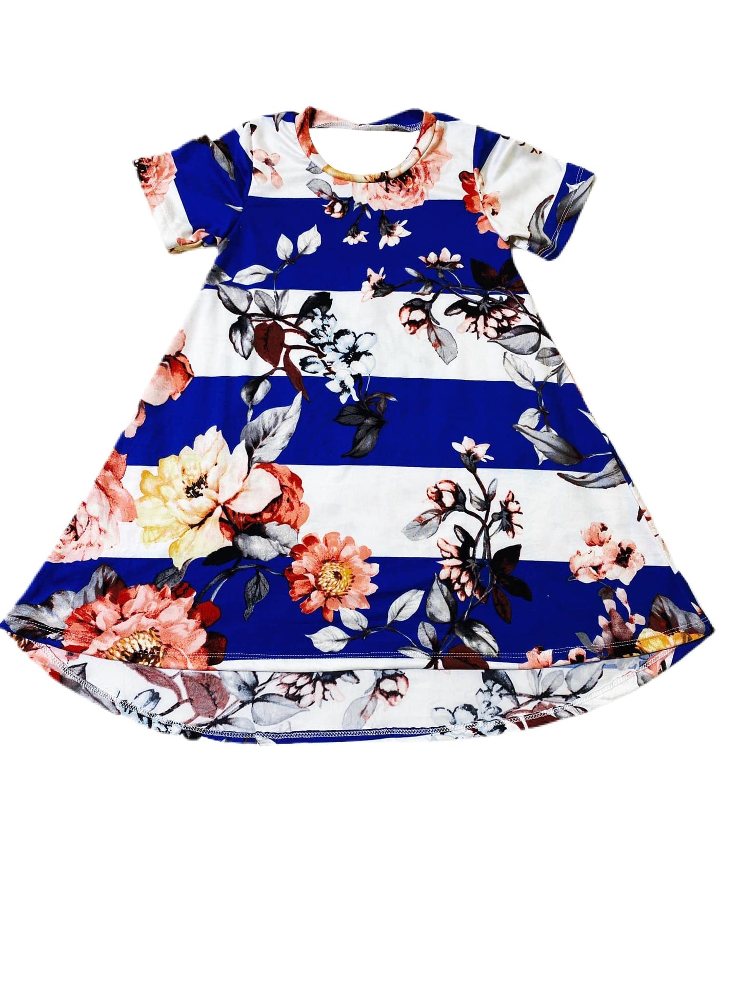 ( Moq 5 ) Preorder Baby Girls Short Sleeves Flower Stripes Knee Length Green Dress