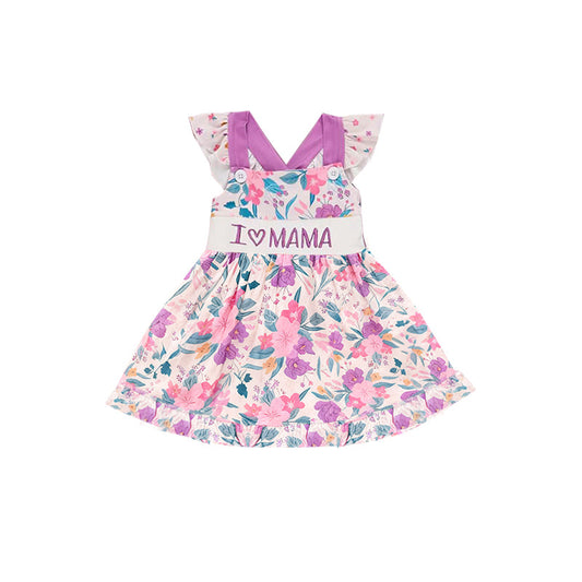 ( Moq 5 ) Preorder Baby Girls Short Sleeves I Love MAMA Flower Knee Length Dress