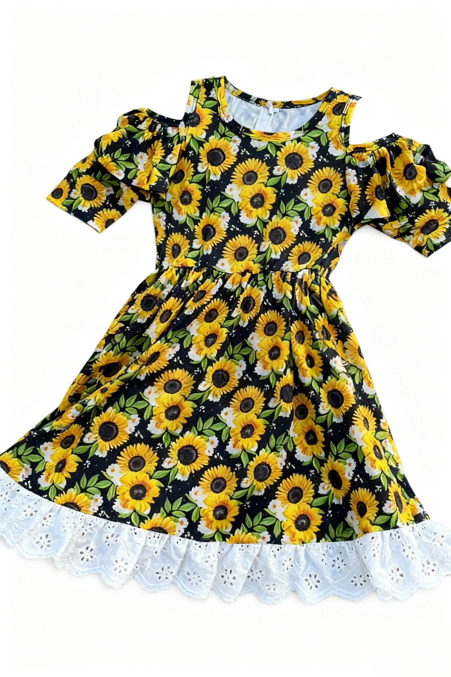 ( Moq 5 ) Preorder Baby Girls Short Sleeves Sunflower Knee Length Dress