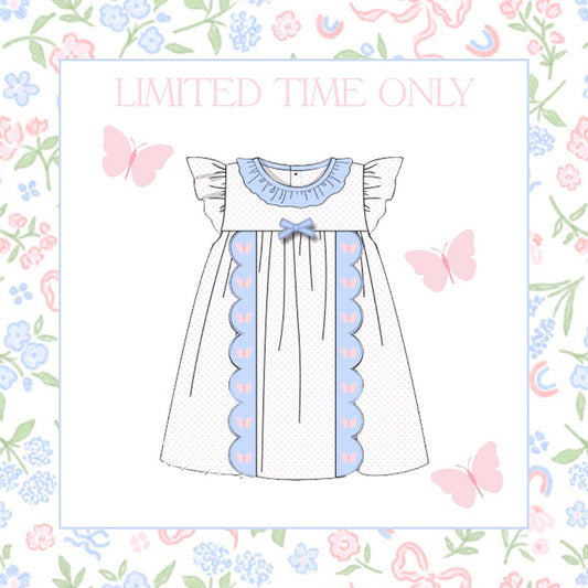 ( Moq 5 ) Preorder Baby Girls Toddler Short Sleeves Butterfly Bows Ruffle Knee Length Dress