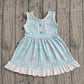 Baby Girls Kids Sleeveless Blue Bows Plaid Knee Length Dress RTS