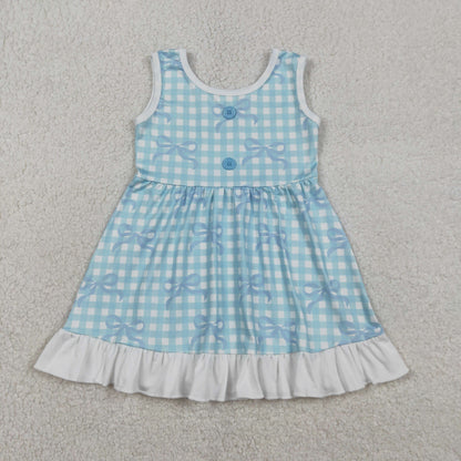 Sibling Baby Girls Kids Sleeveless Bows Plaid Buttons Ruffle Knee Length Dress RTS