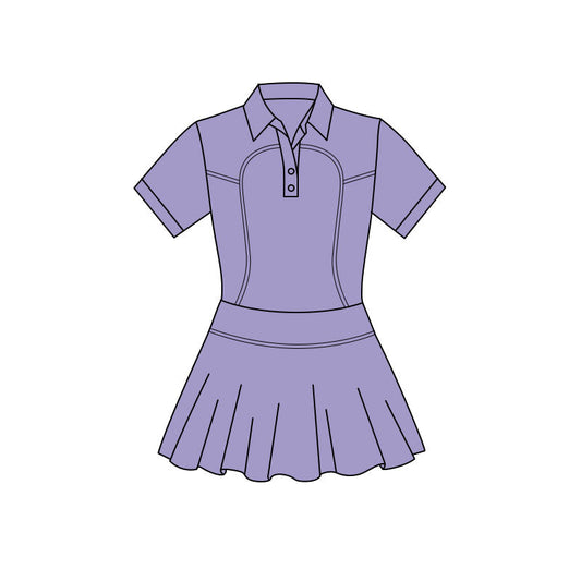 ( Moq 5 ) Preorder Baby Girls Short Sleeves Buttons Yoga Knee Purple Length Dress