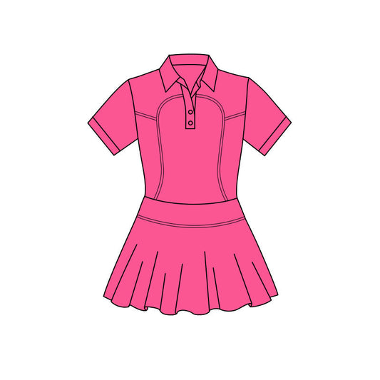 ( Moq 5 ) Preorder Baby Girls Short Sleeves Buttons Yoga Pink Knee Length Dress