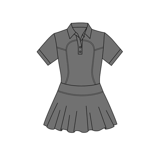 ( Moq 5 ) Preorder Baby Girls Grey Short Sleeves Buttons Yoga Knee Length Dress