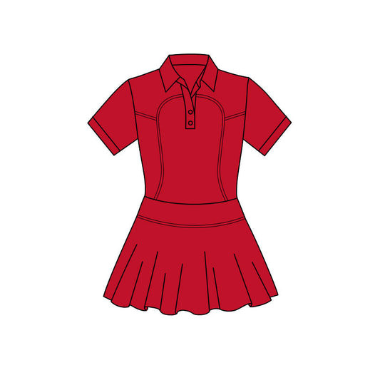 ( Moq 5 ) Preorder Baby Girls Red Short Sleeves Buttons Yoga Knee Length Dress