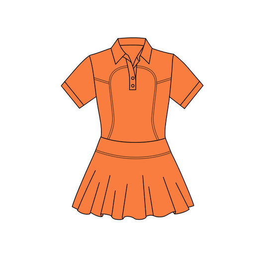 ( Moq 5 ) Preorder Baby Girls Orange Short Sleeves Buttons Yoga Knee Length Dress