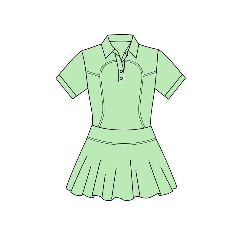 ( Moq 5 ) Preorder Baby Girls Green Short Sleeves Buttons Yoga Knee Length Dress