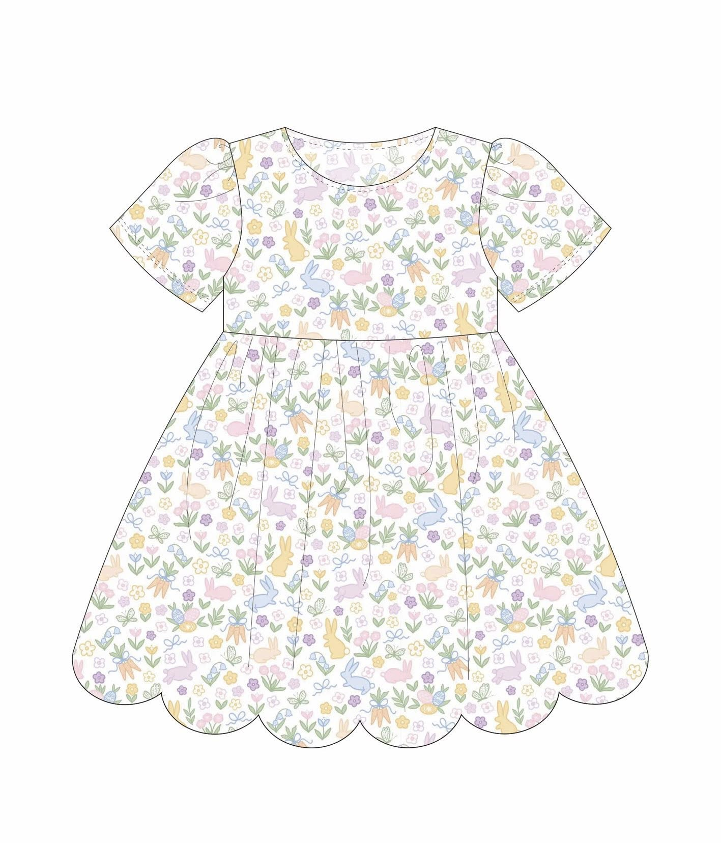 ( Moq 5 ) Preorder Baby Girls Short Sleeves Rabbits Carrots Floral Easter Knee Length Dress