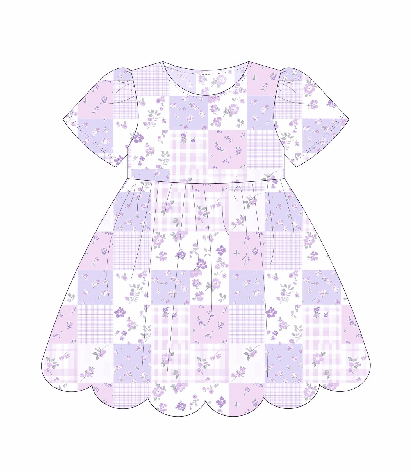 ( Moq 5 ) Preorder Baby Girls Short Sleeves Floral Lavender Knee Length Dress