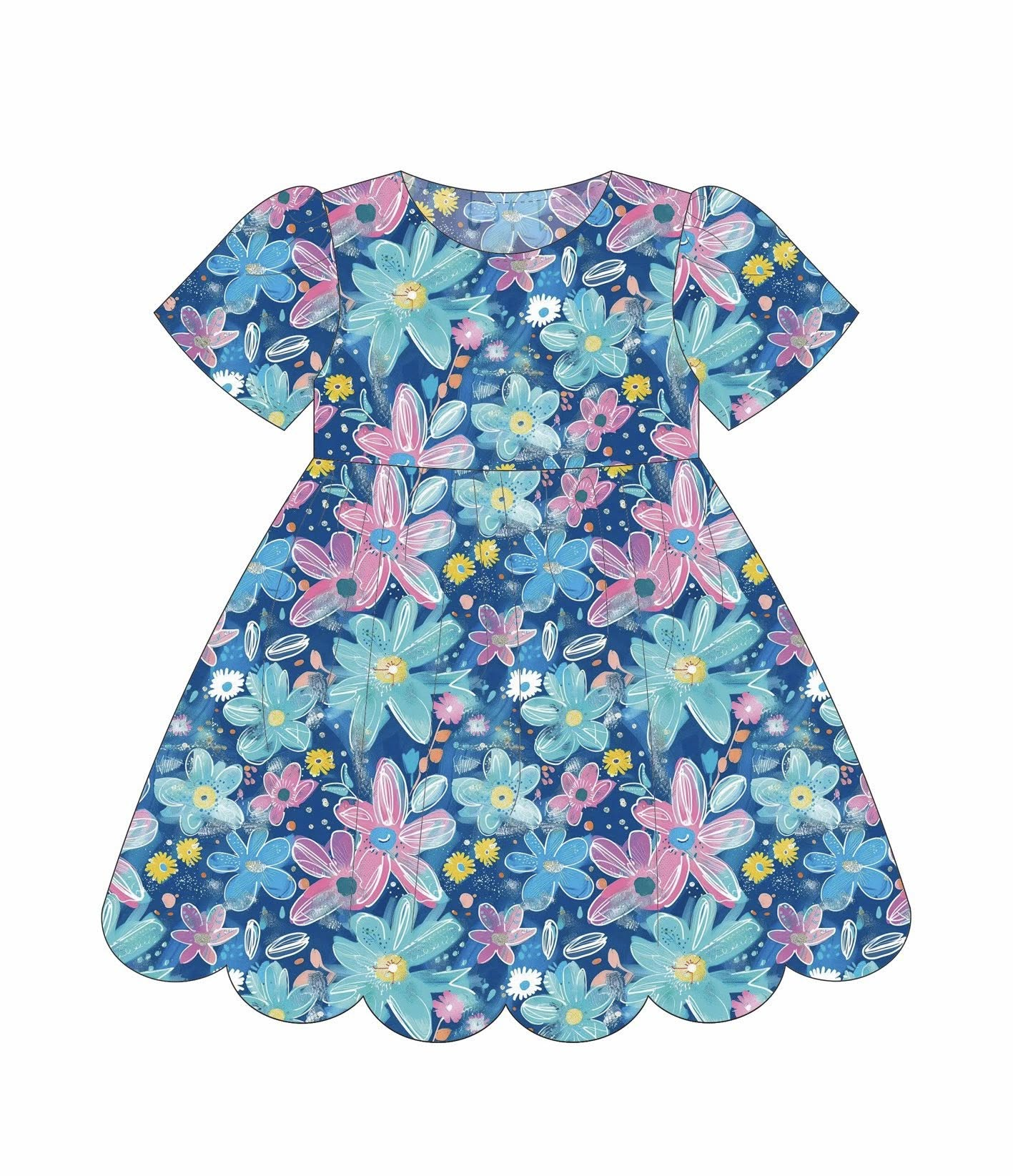 ( Moq 5 ) Preorder Baby Girls Kids Short Sleeves Flower Knee Length Dress