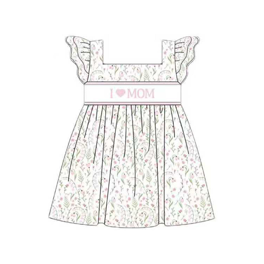 ( Moq 5 ) Preorder Baby Girls Short Sleeves I Love Mom Floral Knee Length Dress