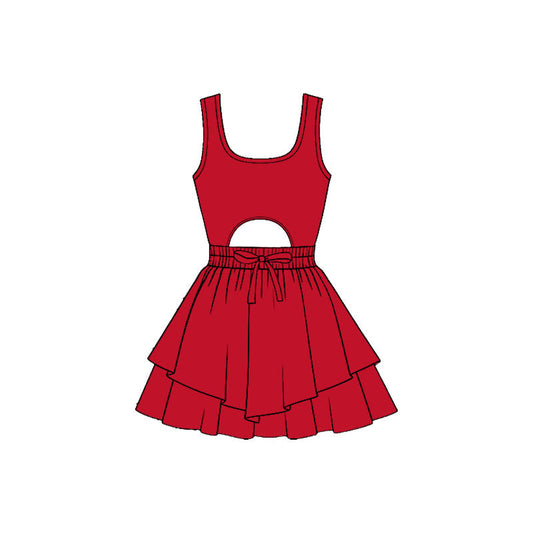 ( Moq 5 ) Preorder Baby Girls Kids Sleeveless Red Bow Yoga Shorts Dress