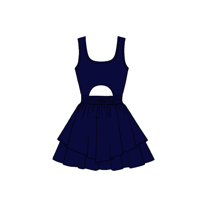 ( Moq 5 ) Preorder Baby Girls Kids Sleeveless Navy Bow Yoga Shorts Dress