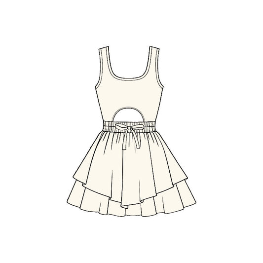 ( Moq 5 ) Preorder Baby Girls Kids Sleeveless White Bow Yoga Shorts Dress