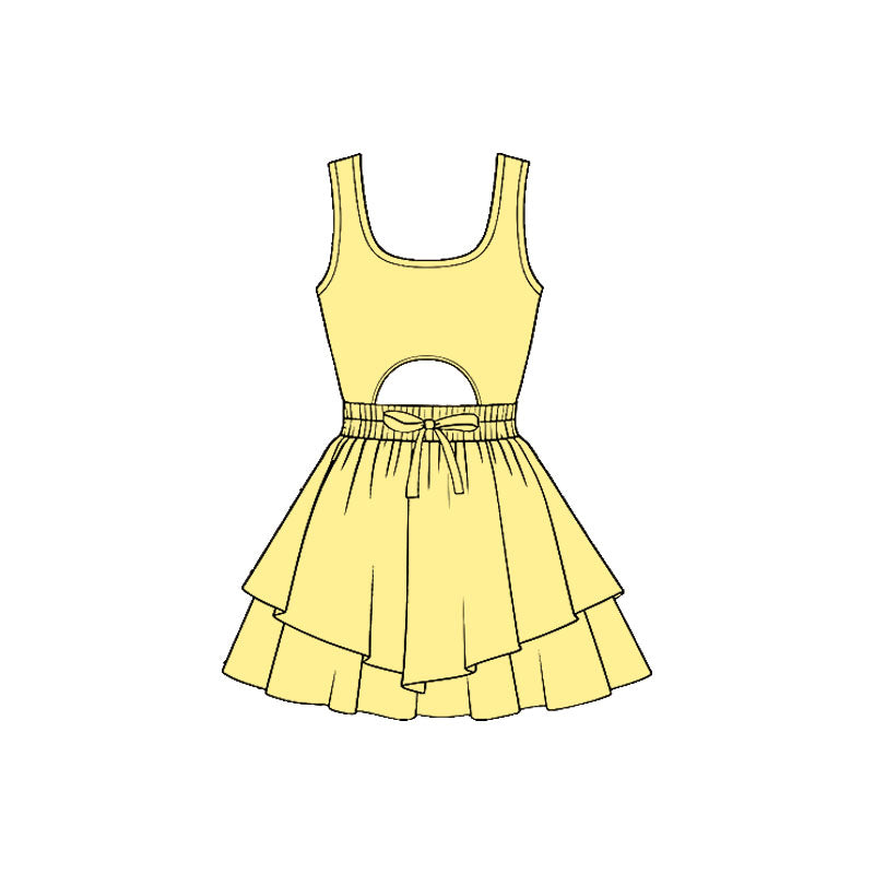 ( Moq 5 ) Preorder Baby Girls Kids Sleeveless Yellow Bow Yoga Shorts Dress