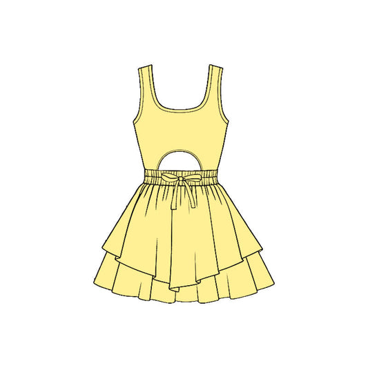 ( Moq 5 ) Preorder Baby Girls Kids Sleeveless Yellow Bow Yoga Shorts Dress