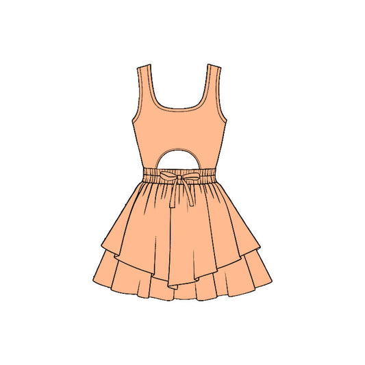 ( Moq 5 ) Preorder Baby Girls Kids Sleeveless Peach Bow Yoga Shorts Dress