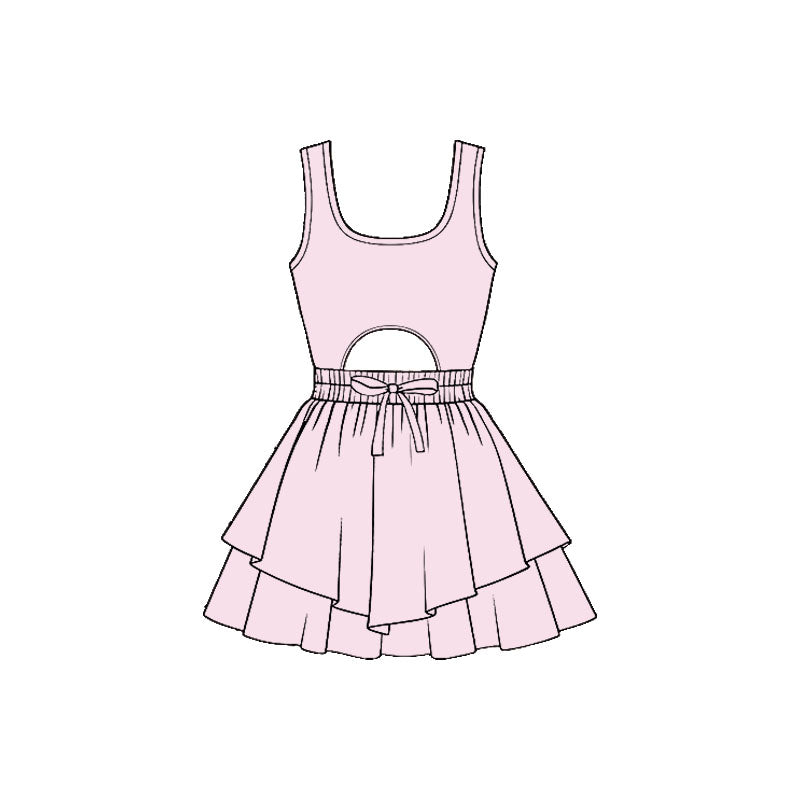 ( Moq 5 ) Preorder Baby Girls Kids Sleeveless Light Pink Bow Yoga Shorts Dress