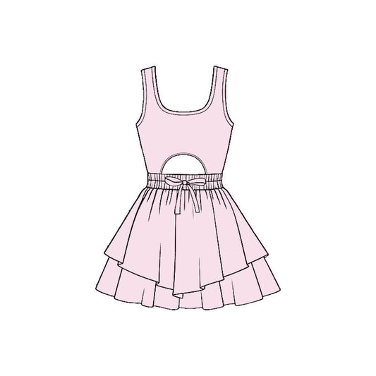( Moq 5 ) Preorder Baby Girls Kids Sleeveless Light Pink Bow Yoga Shorts Dress