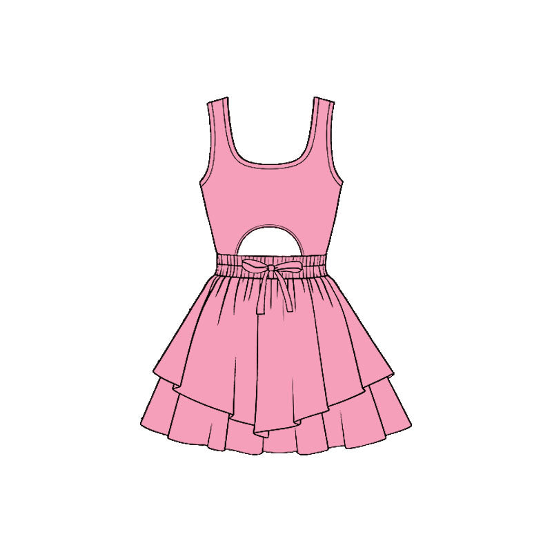 ( Moq 5 ) Preorder Baby Girls Kids Sleeveless Pink Bow Yoga Shorts Dress
